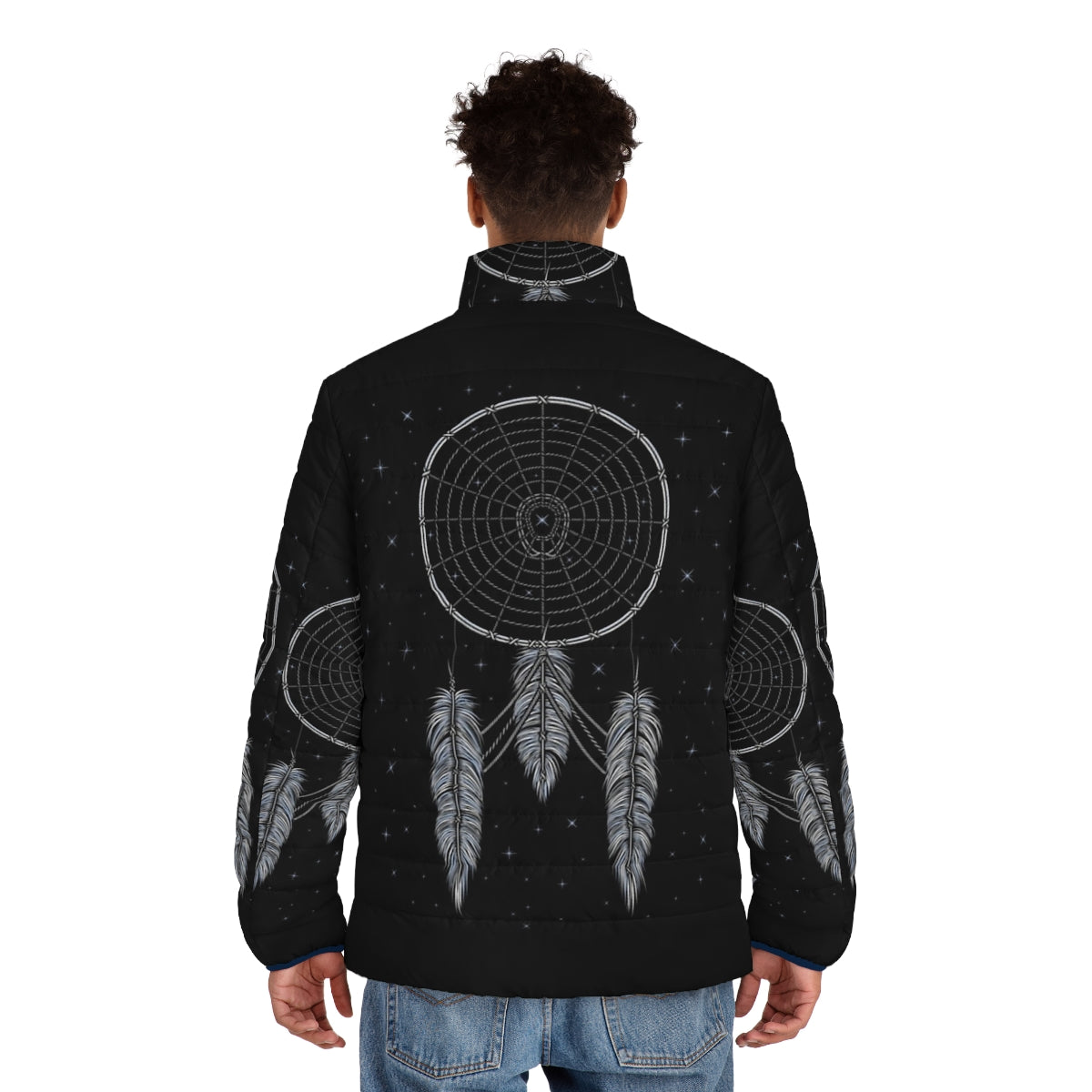 Star Trek inspired puffer jacket with a dream catcher design - men back