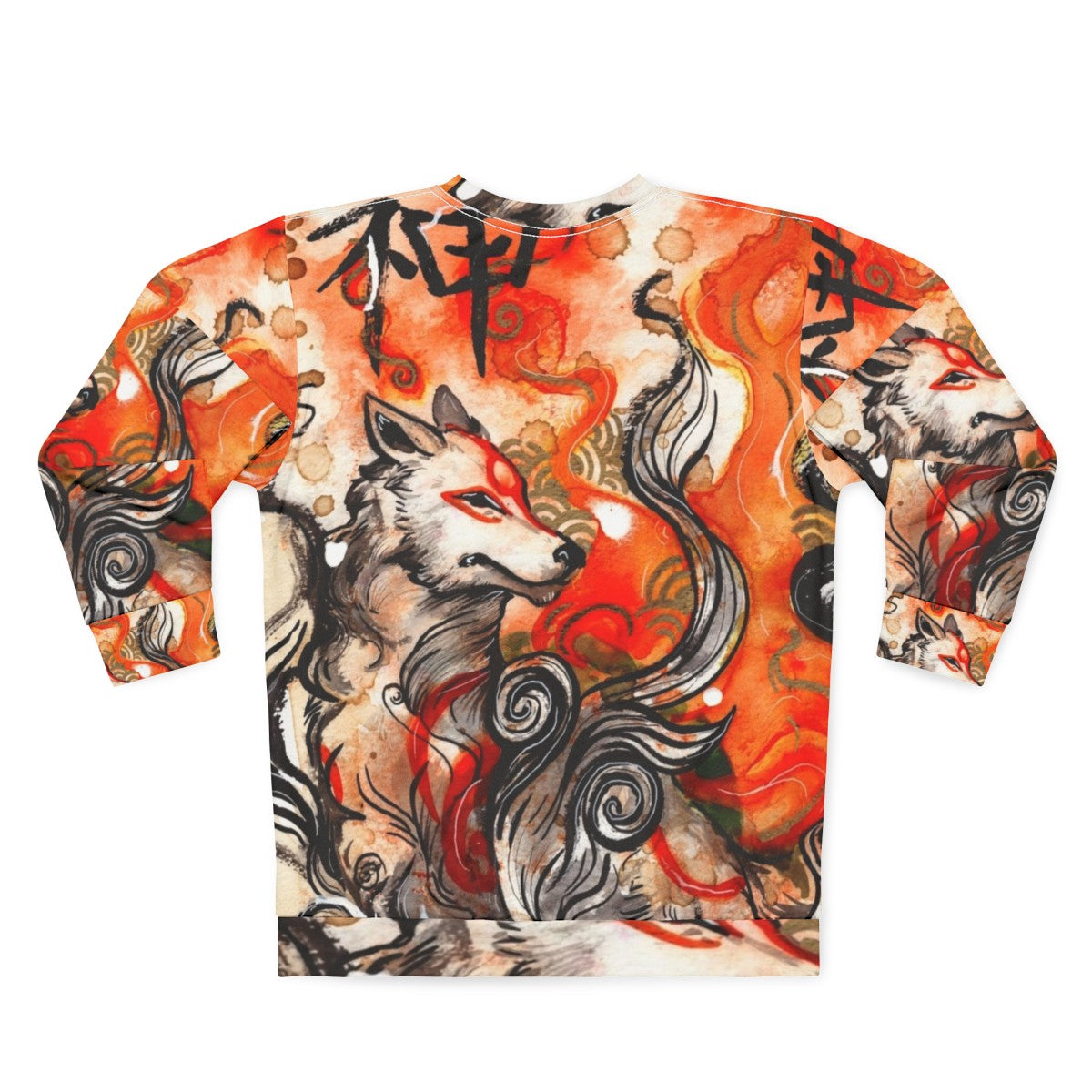 Okami Amaterasu inspired sweatshirt featuring a wolf-themed ink wash painting design - Back