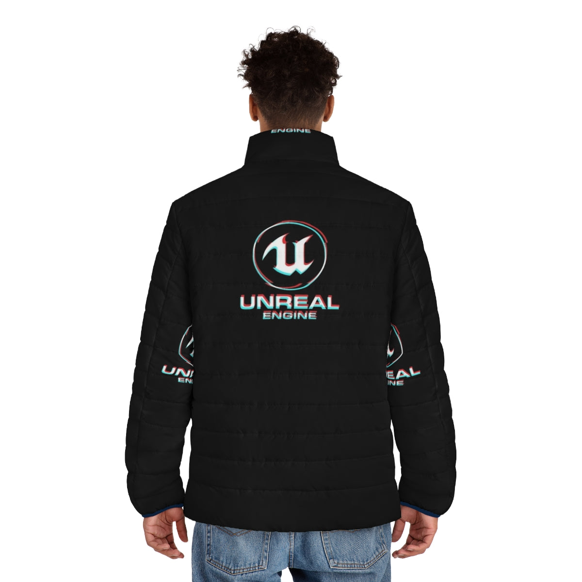 Unreal Engine vaporwave glitch puffer jacket - men back