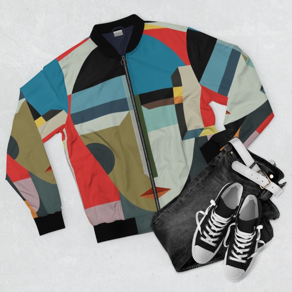 Abstract, surreal, and modernist-inspired bomber jacket for the avant-garde woman - Flat lay