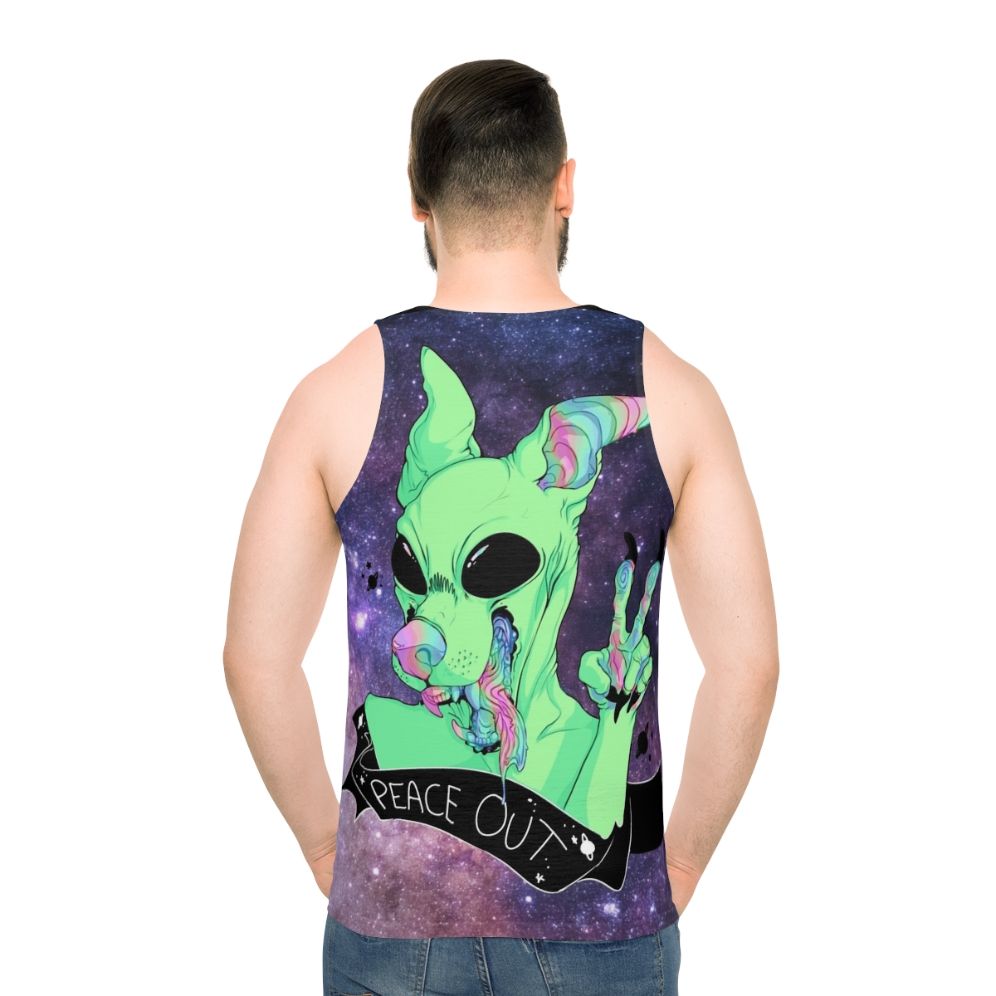 Unisex space-themed tank top with galaxy design and alien dog - men back