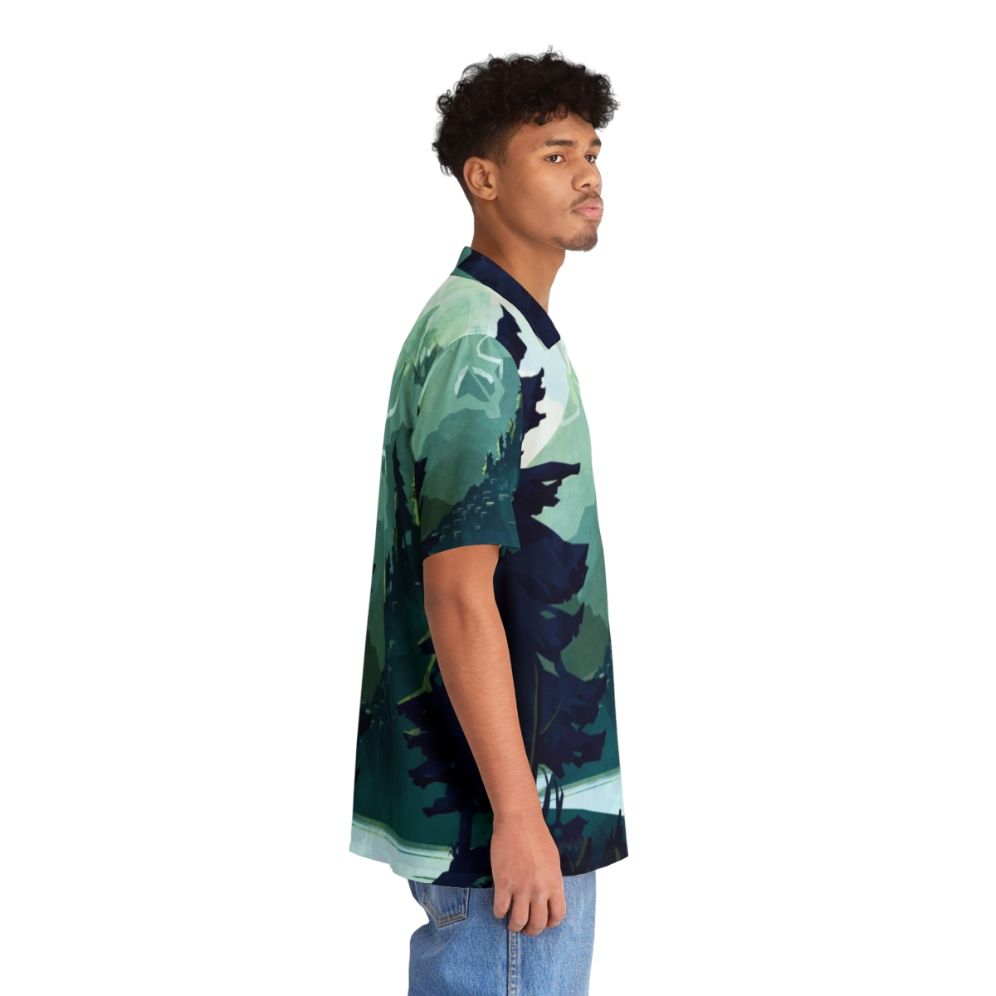 Canadian mountain landscape Hawaiian shirt with blue, green, and rocky mountain details - People Pight