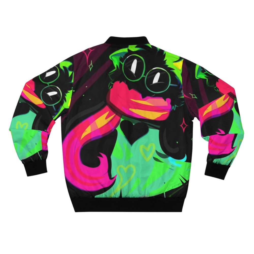 Ralsei the cute monster from Undertale and Deltarune wearing a colorful, neon bomber jacket - Back