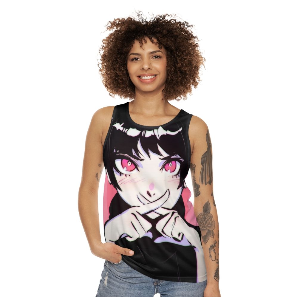 Anime-inspired Batsu unisex pink tank top - women