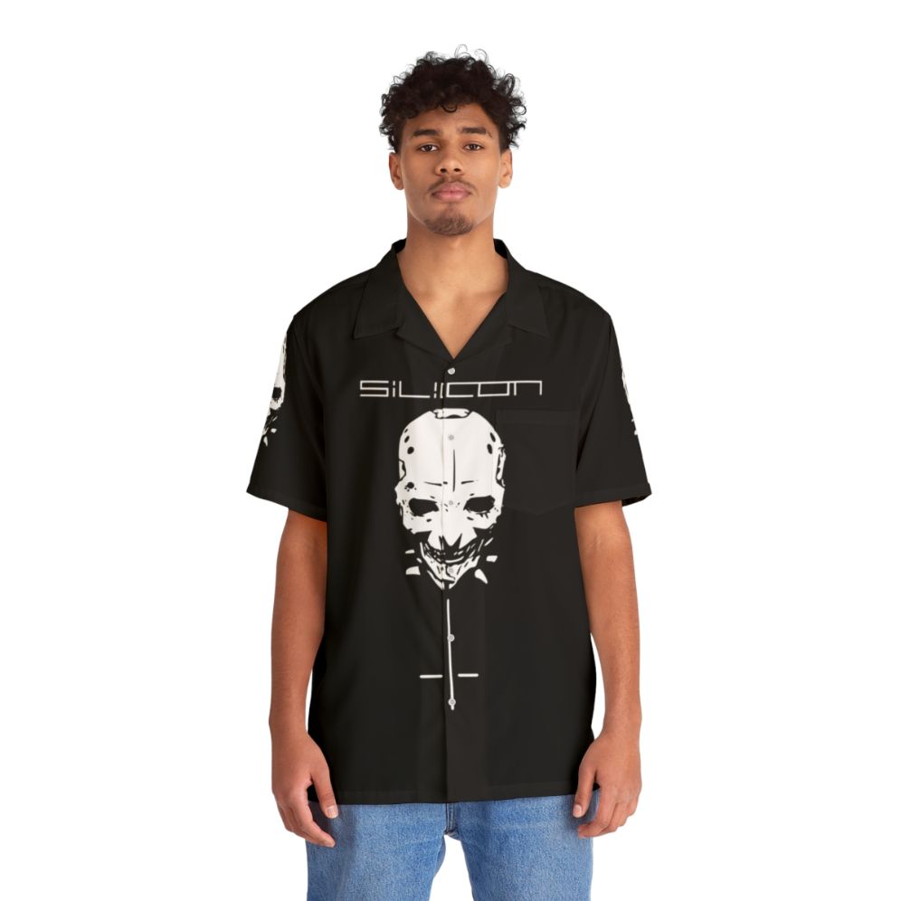 Blame Silicon White Hawaiian Shirt with Anime Inspired Design - People Front