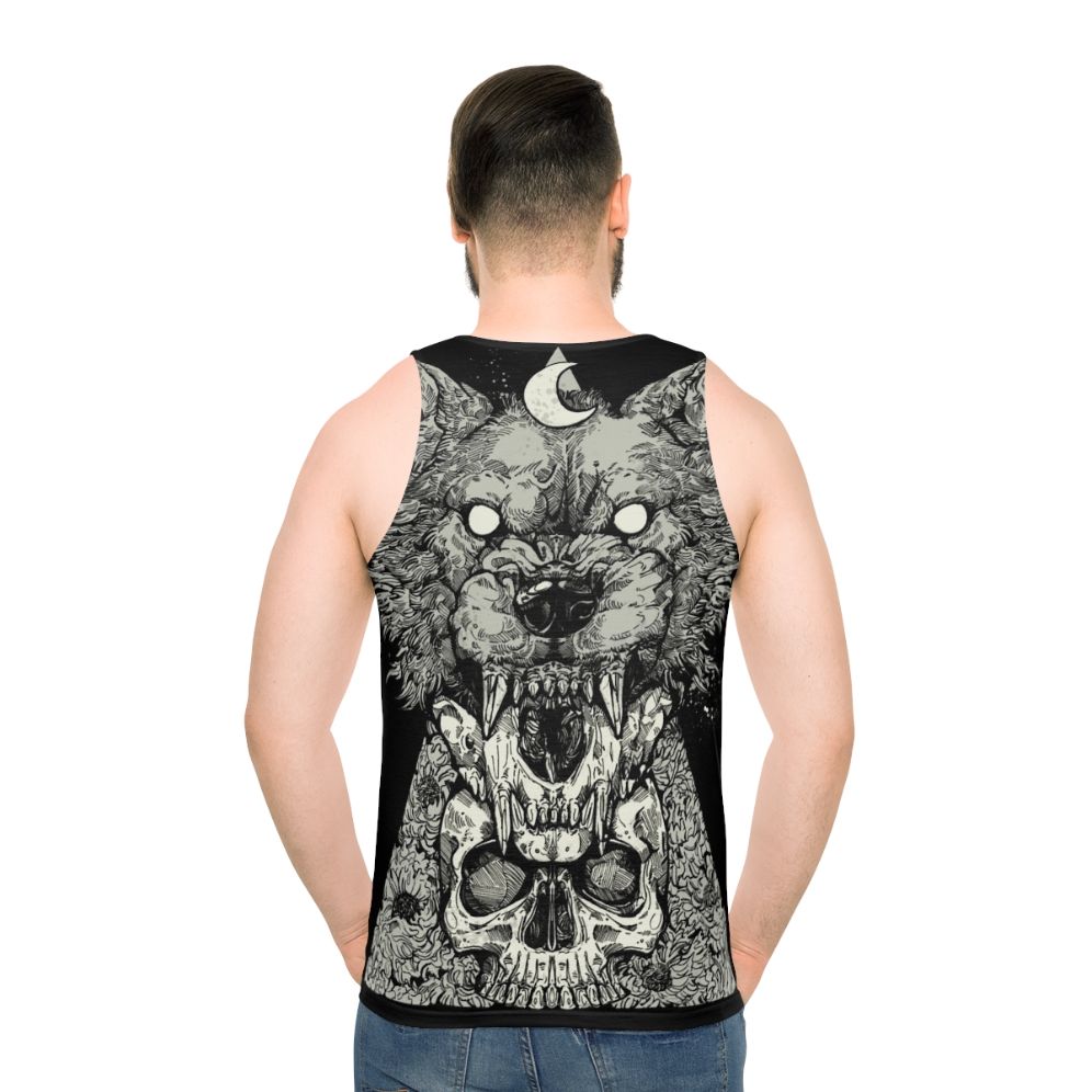 Gothic style unisex graphic tank top with shape shift design - men back