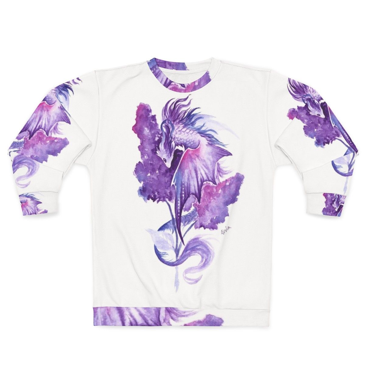 Lilac dragon sweatshirt with fantasy floral watercolor design