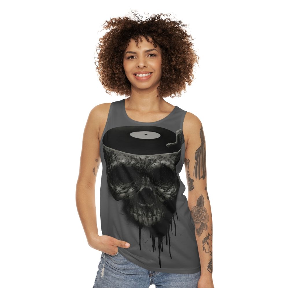 Last Dance unisex tank top with skull and grunge design - women