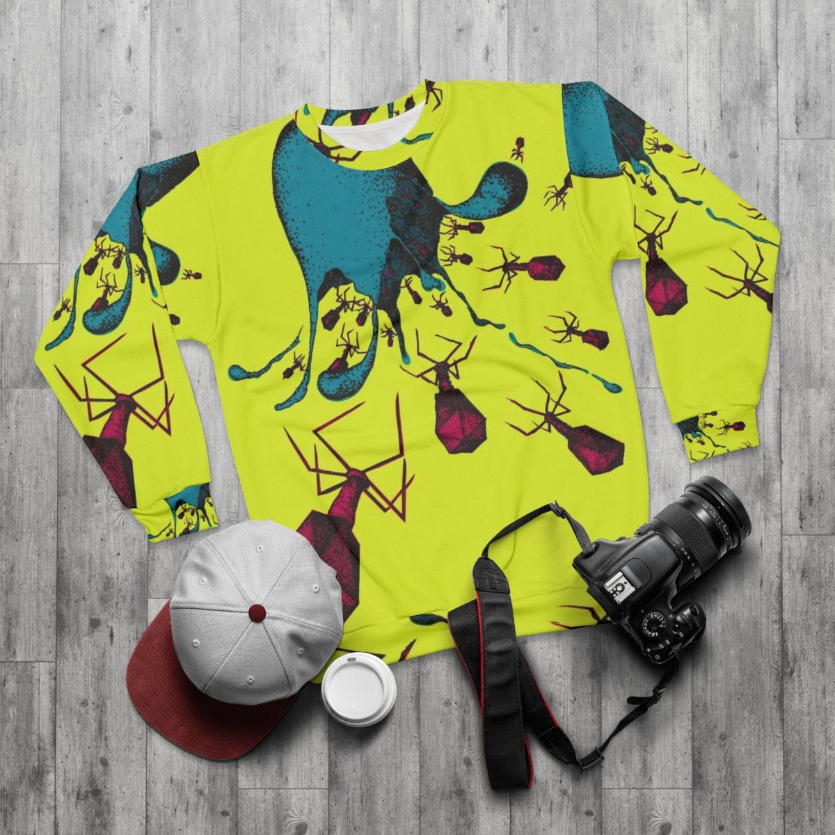 Lysis in Colour Sweatshirt - Vibrant design depicting bacteriophage lysis - flat lay