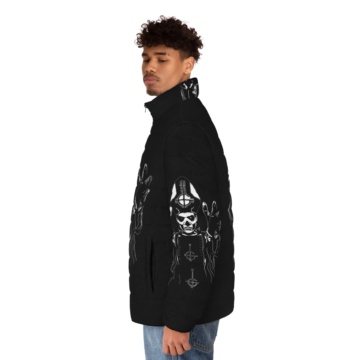 Ghost band Puffer Jacket with Papa Emeritus design - men side left