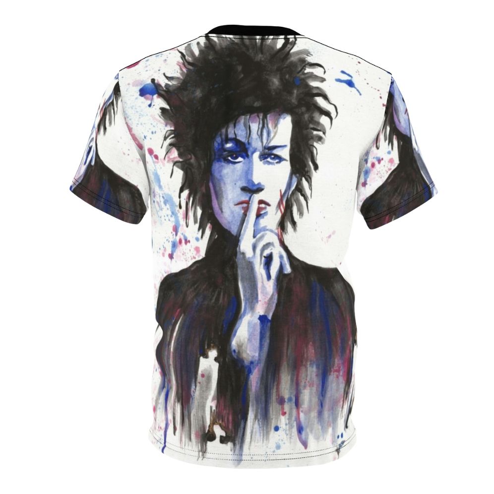 Watercolor-style t-shirt design featuring the image of Daniel Ash, the musician known for his work with the band Bauhaus - Back