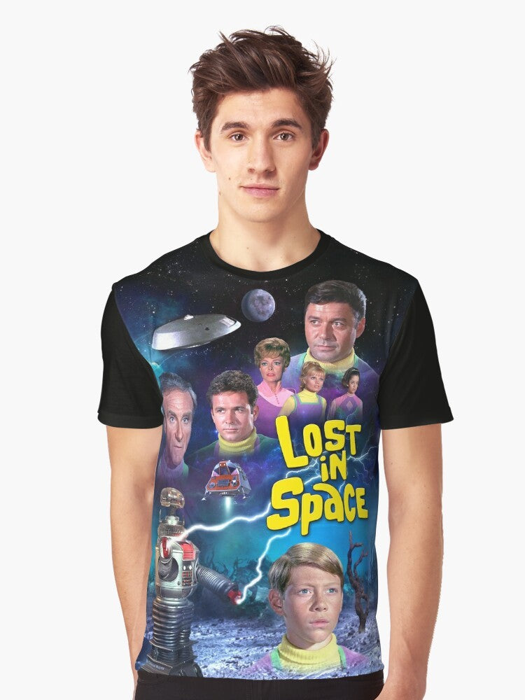 Retro-inspired Lost in Space Season 3 graphic t-shirt with the show's iconic logo and characters - Men