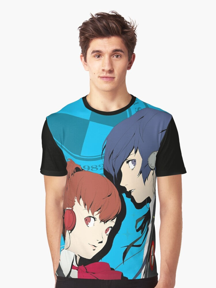 Persona 3 protagonist Special Edition 25th Anniversary graphic t-shirt featuring the main character from the popular video game series. - Men