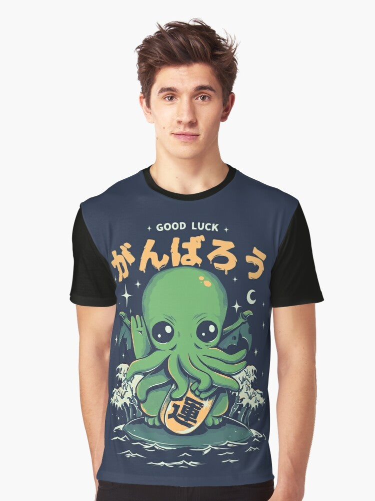 Lucky Cthulhu graphic design on a t-shirt, inspired by the works of H.P. Lovecraft - Men