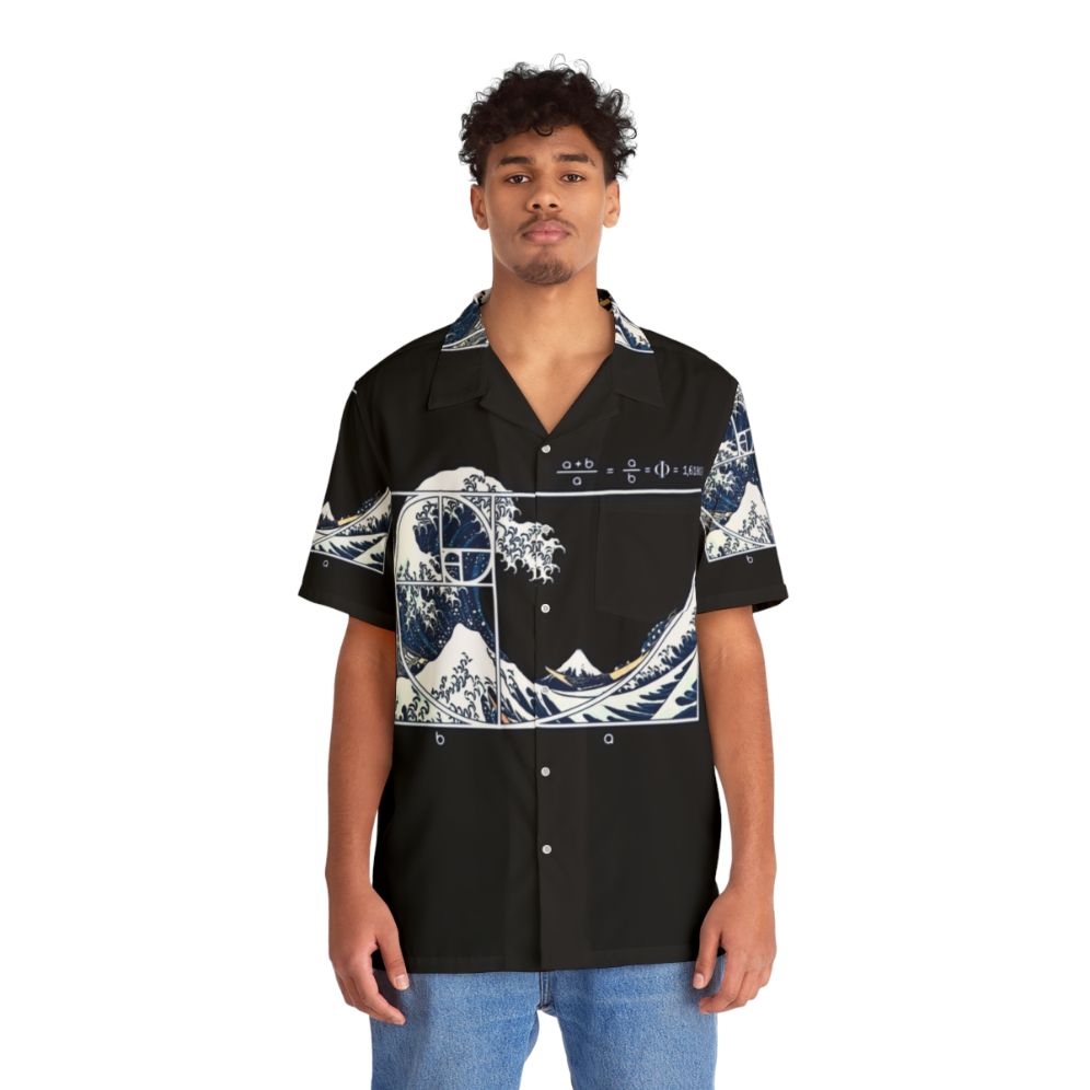 Fibonacci wave pattern Hawaiian shirt with geometric ocean design - People Front