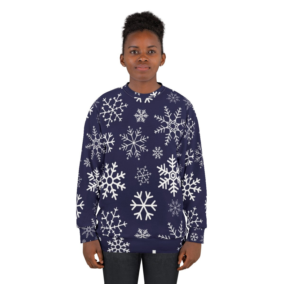 Blue Winter Snowflake Pattern Sweatshirt - women