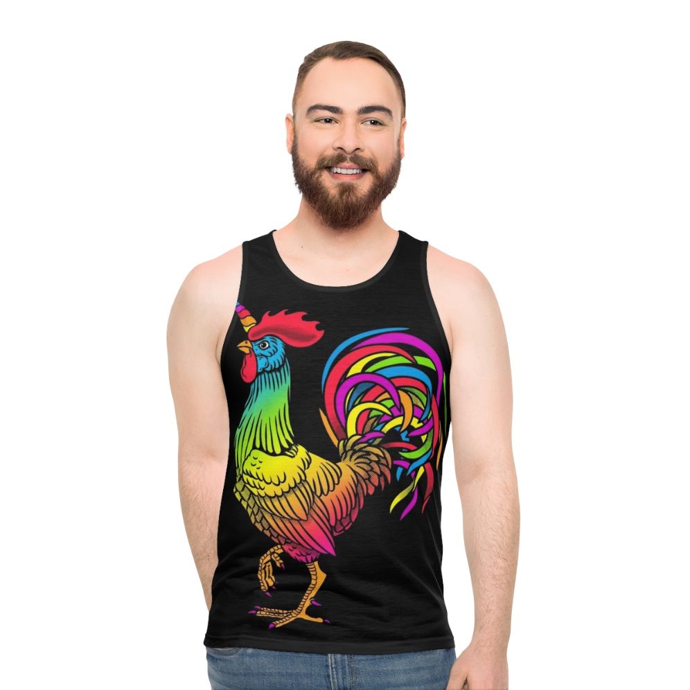 Colorful unicorn and chicken print unisex tank top - men