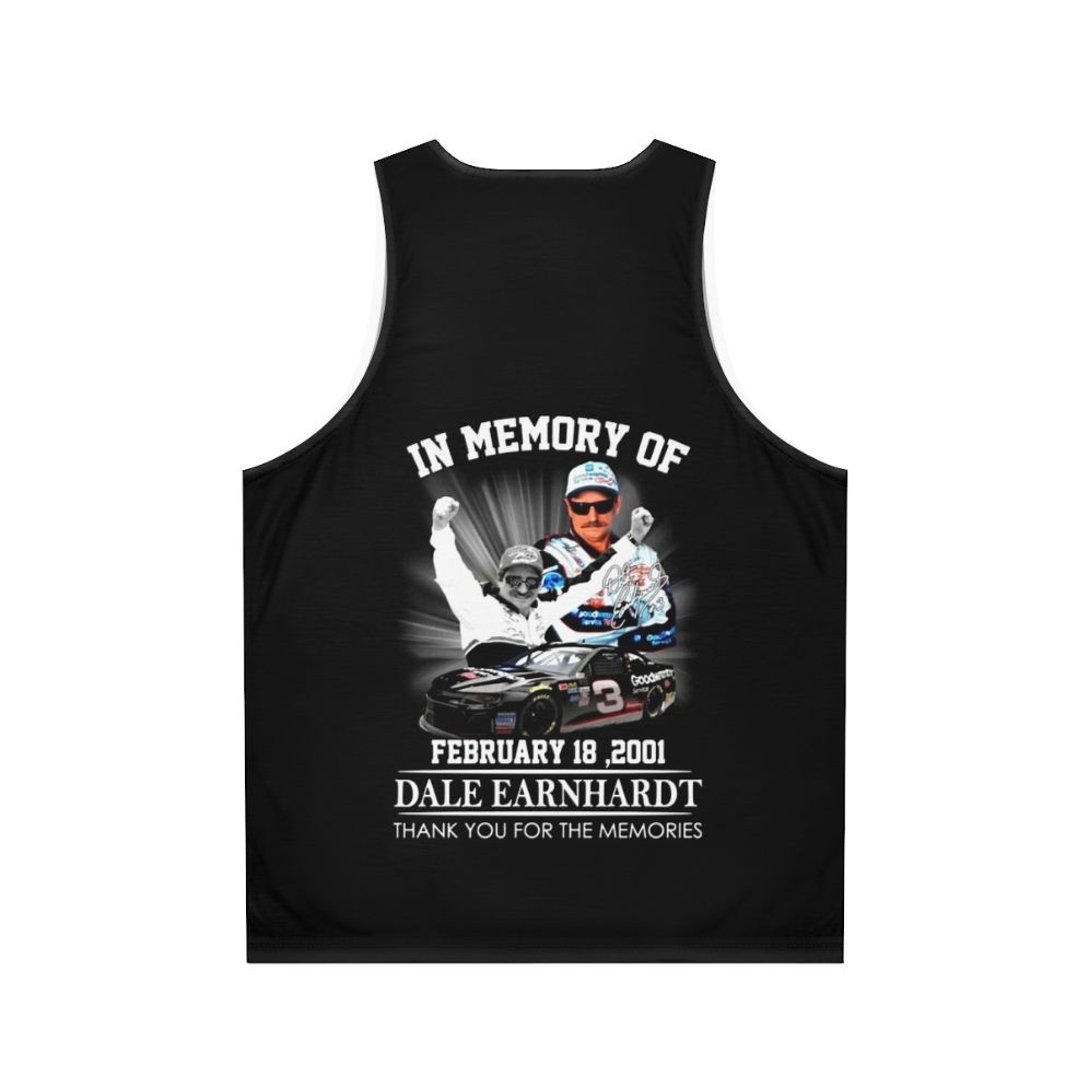 Unisex tank top honoring the memory of NASCAR driver Dale Earnhardt - Back