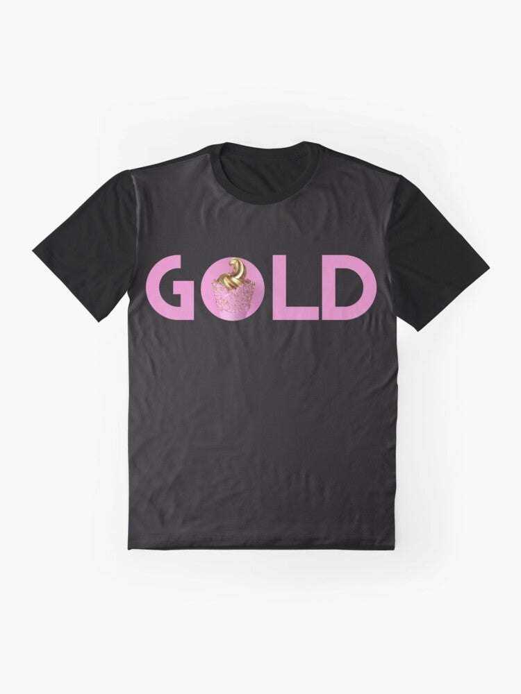 Gold Pink Galaxy Unicorn Graphic T-Shirt - Flat lay