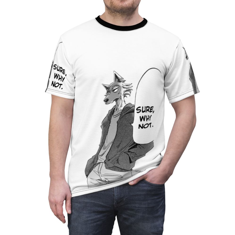 Anime-Inspired Wolf Graphic T-Shirt for Fans of Beastars, Legoshi, and Shoenen Manga - men front