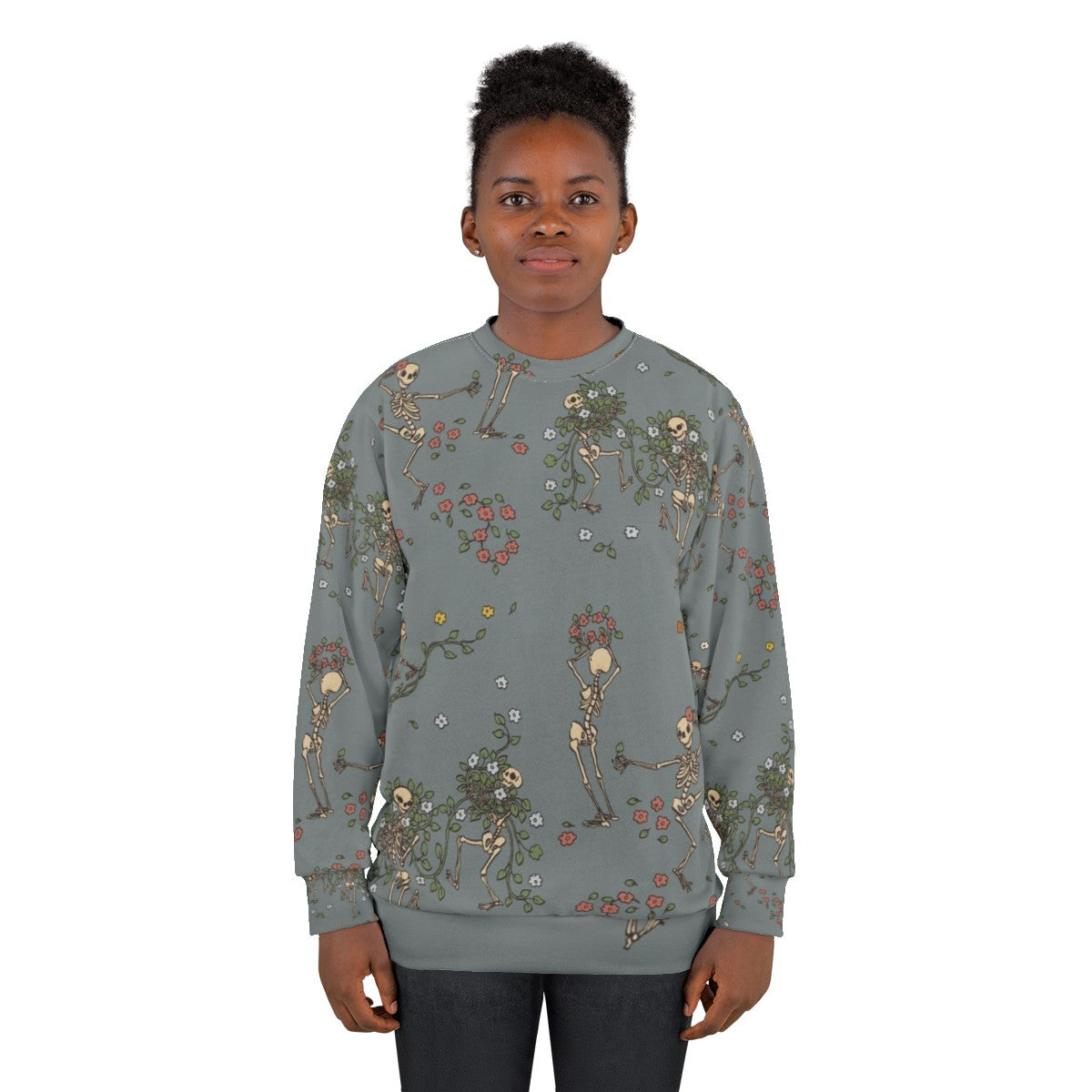 Skeleton sweatshirt with floral garlands - women