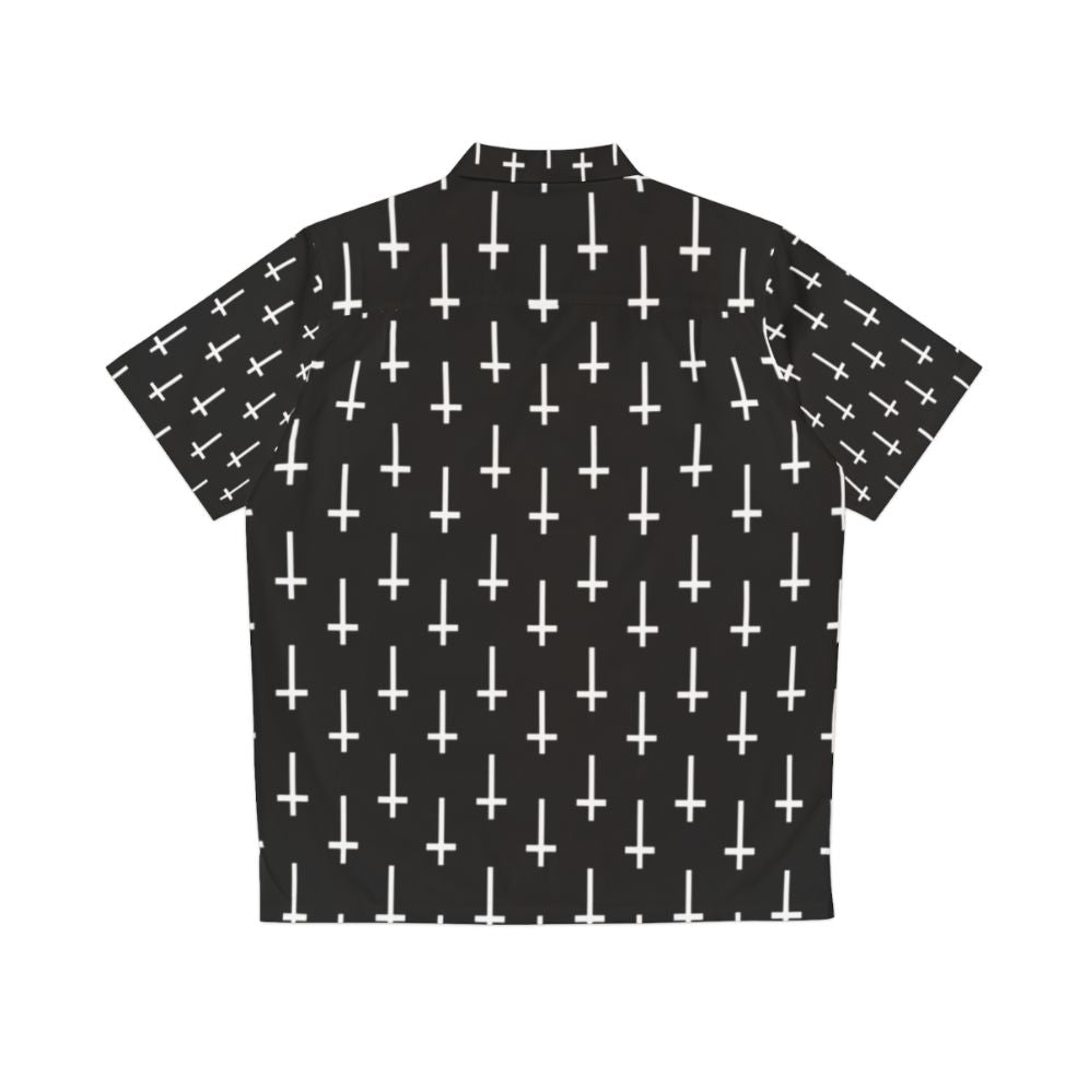 Upside Down Cross Hawaiian Shirt featuring a tropical cross print design - Back