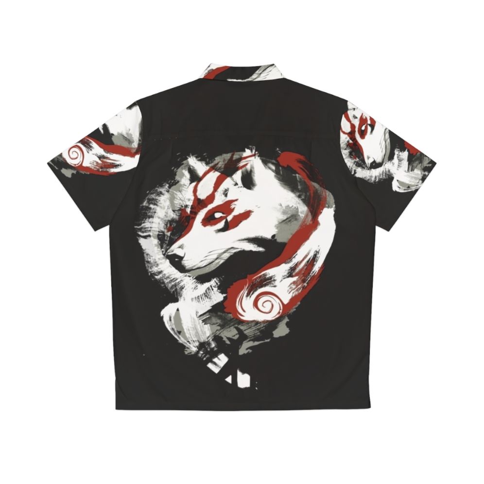 Okami-Inspired Wolf Hawaiian Shirt - Back