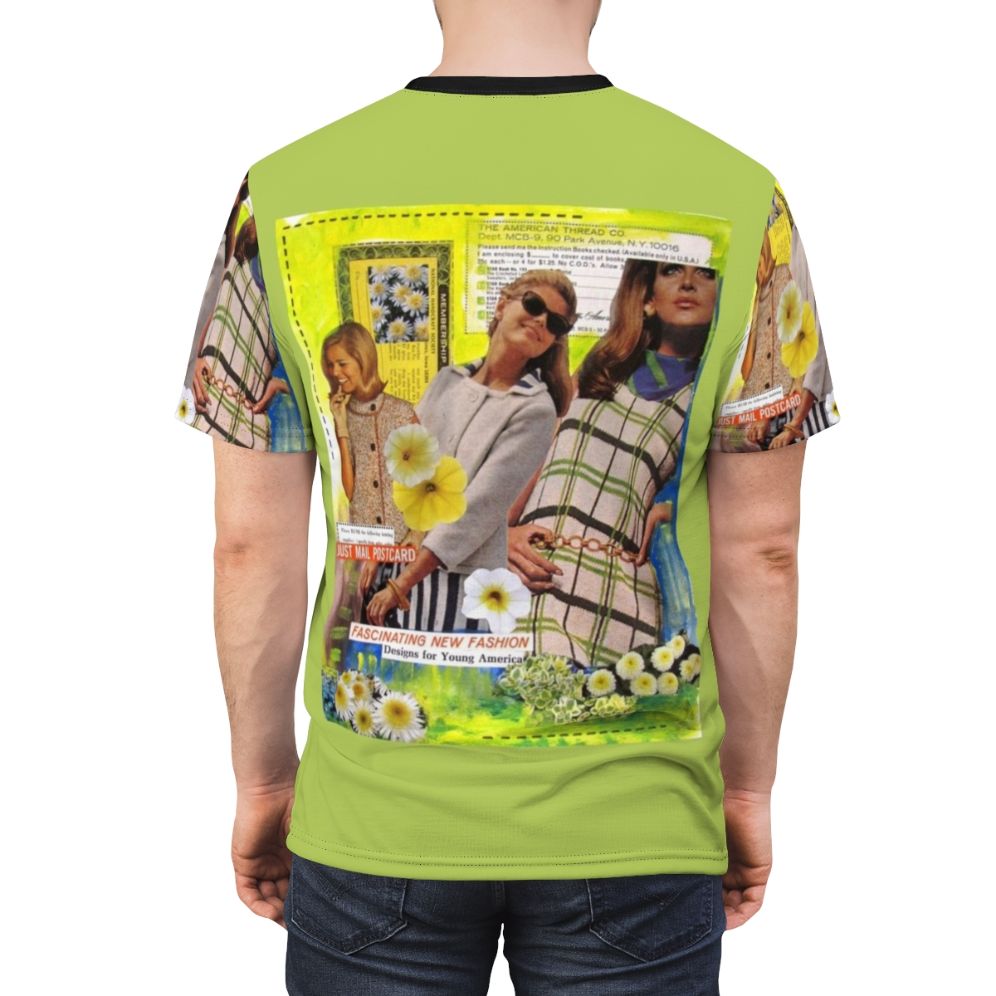 Vintage collage graphic design on a high-quality t-shirt for women featuring retro fashion artwork - men back