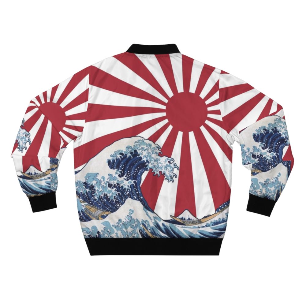 Bomber jacket featuring Hokusai's iconic "Great Wave off Kanagawa" design with a rising sun - Back