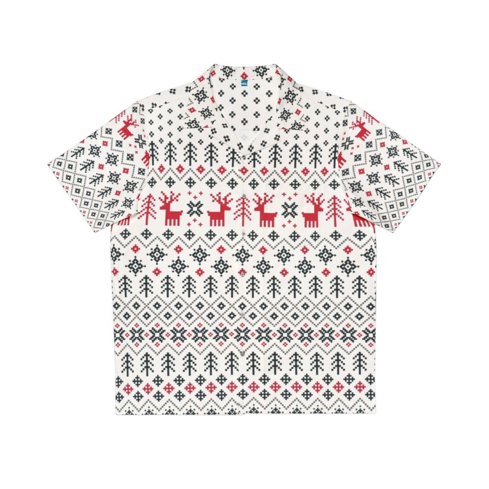 Festive Hawaiian shirt with ugly Christmas sweater pattern