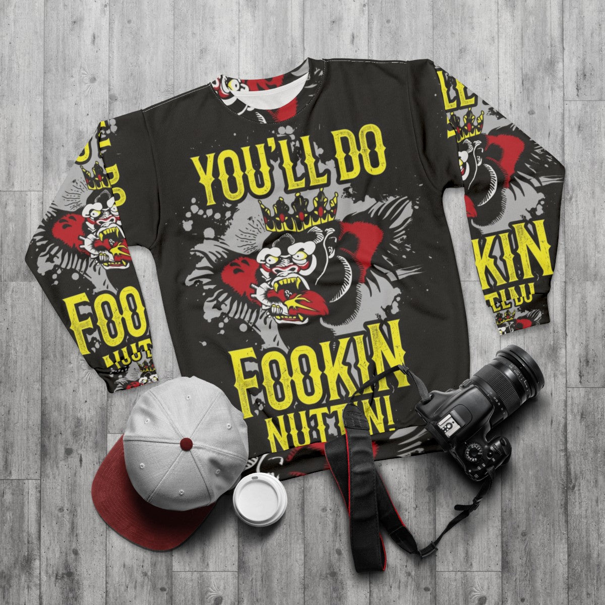 Irish boxing themed "You'll Do Fookin' Nuttin" sweatshirt - flat lay