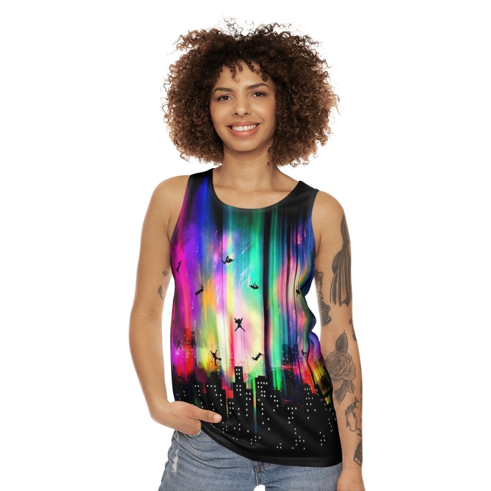 Unisex tank top with a futuristic graphic design - women