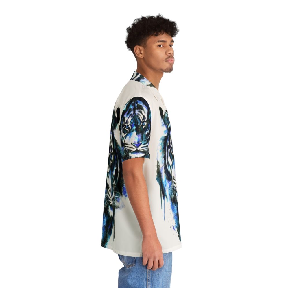 Blue Tiger Hawaiian Shirt with Tropical Floral Pattern - People Pight