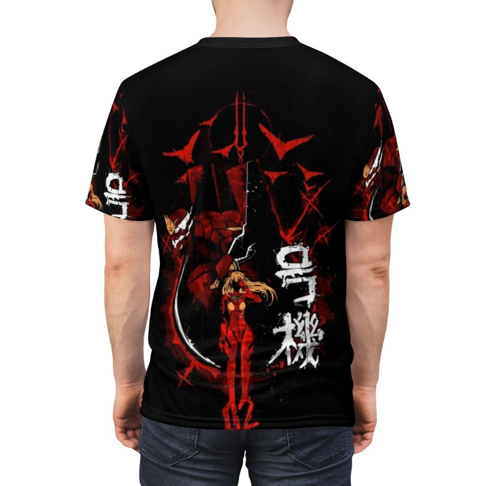 Neon Genesis Evangelion inspired graphic tee with mecha and anime character designs - men back