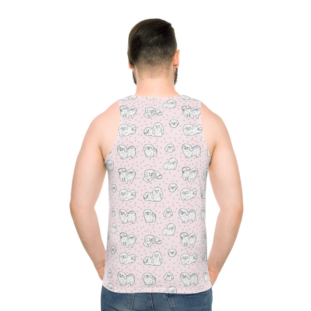 Pekingese dog illustration on a unisex tank top - men back