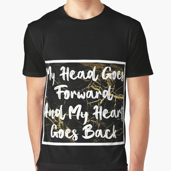 Graphic t-shirt featuring the lyrics "My Head Goes Forward And My Heart Goes Back" in a stylized font design, inspired by the indie band Nothing But Thieves.