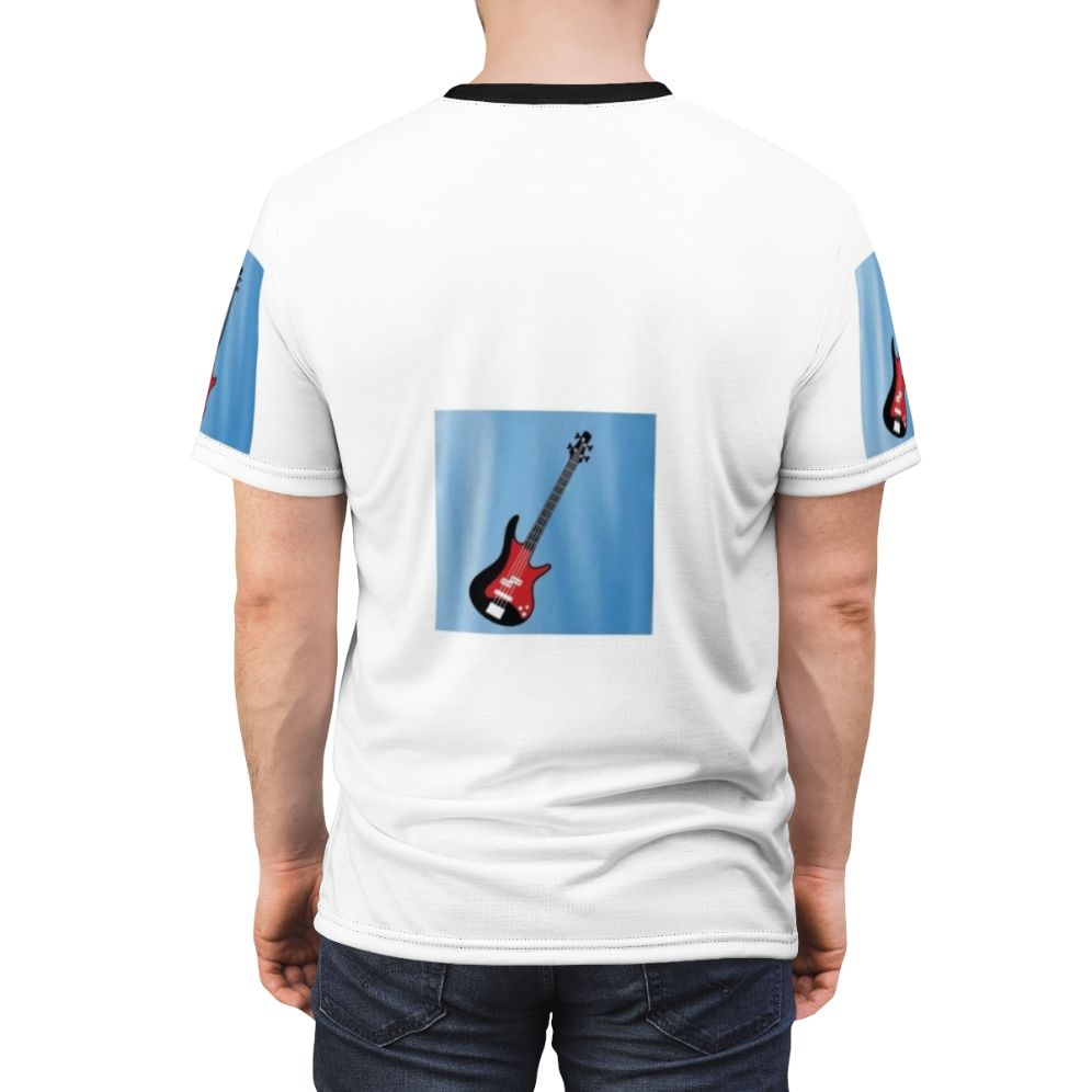 Stylish t-shirt with a graphic design featuring a music theme, including a guitar - men back