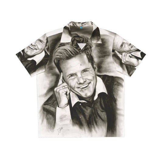 Dieter Bohlen wearing a black and white Hawaiian shirt