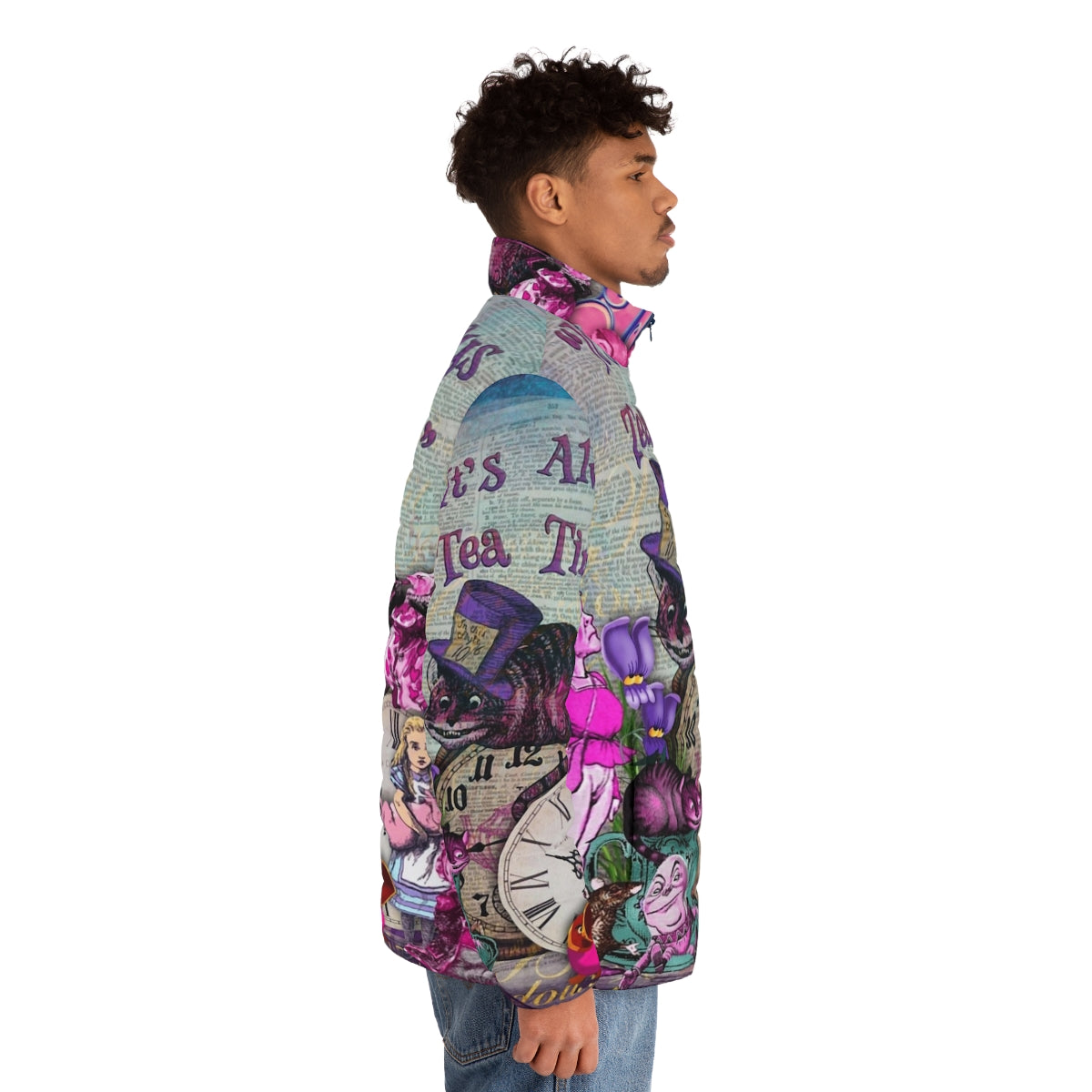 Vintage Alice in Wonderland-inspired puffer jacket - men side right