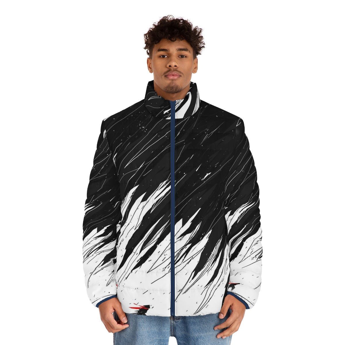 Geometric pattern puffer jacket in a storm-inspired design - men front