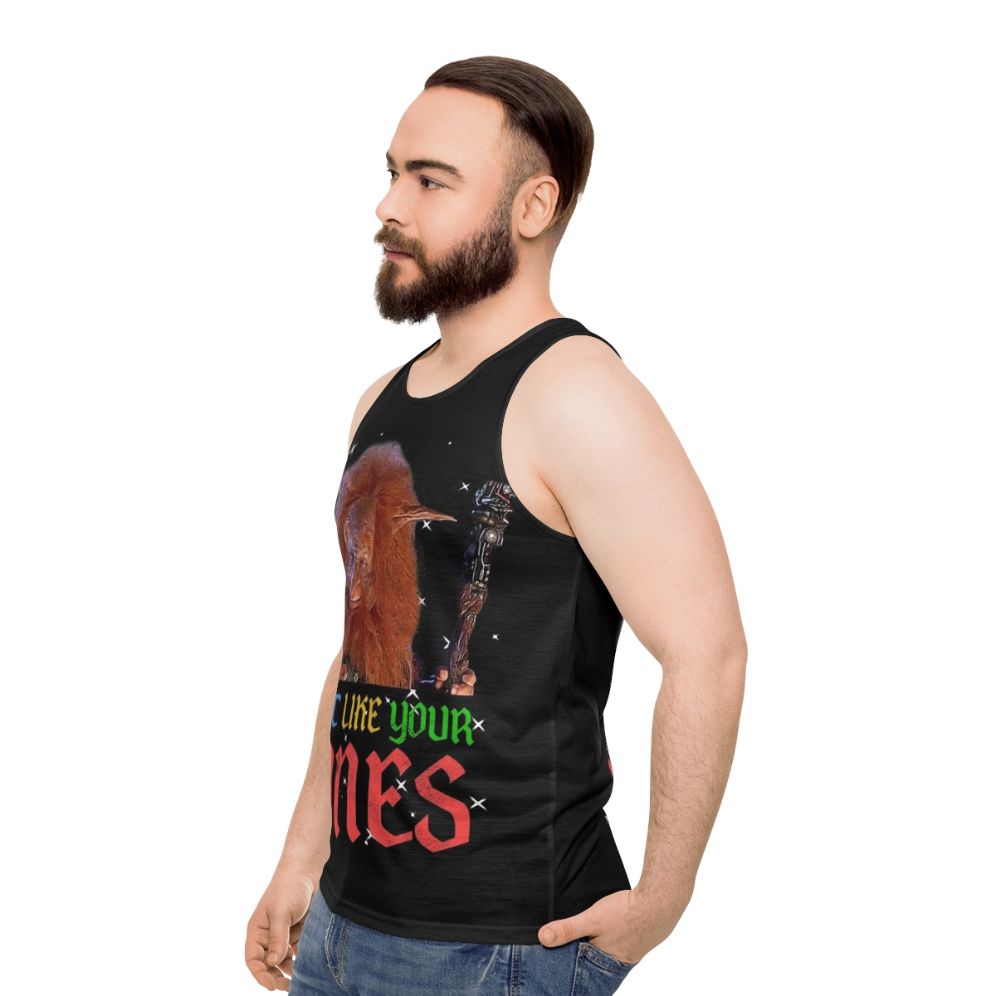 "I Don't Like Your Tones" retro 80s unisex tank top - men side