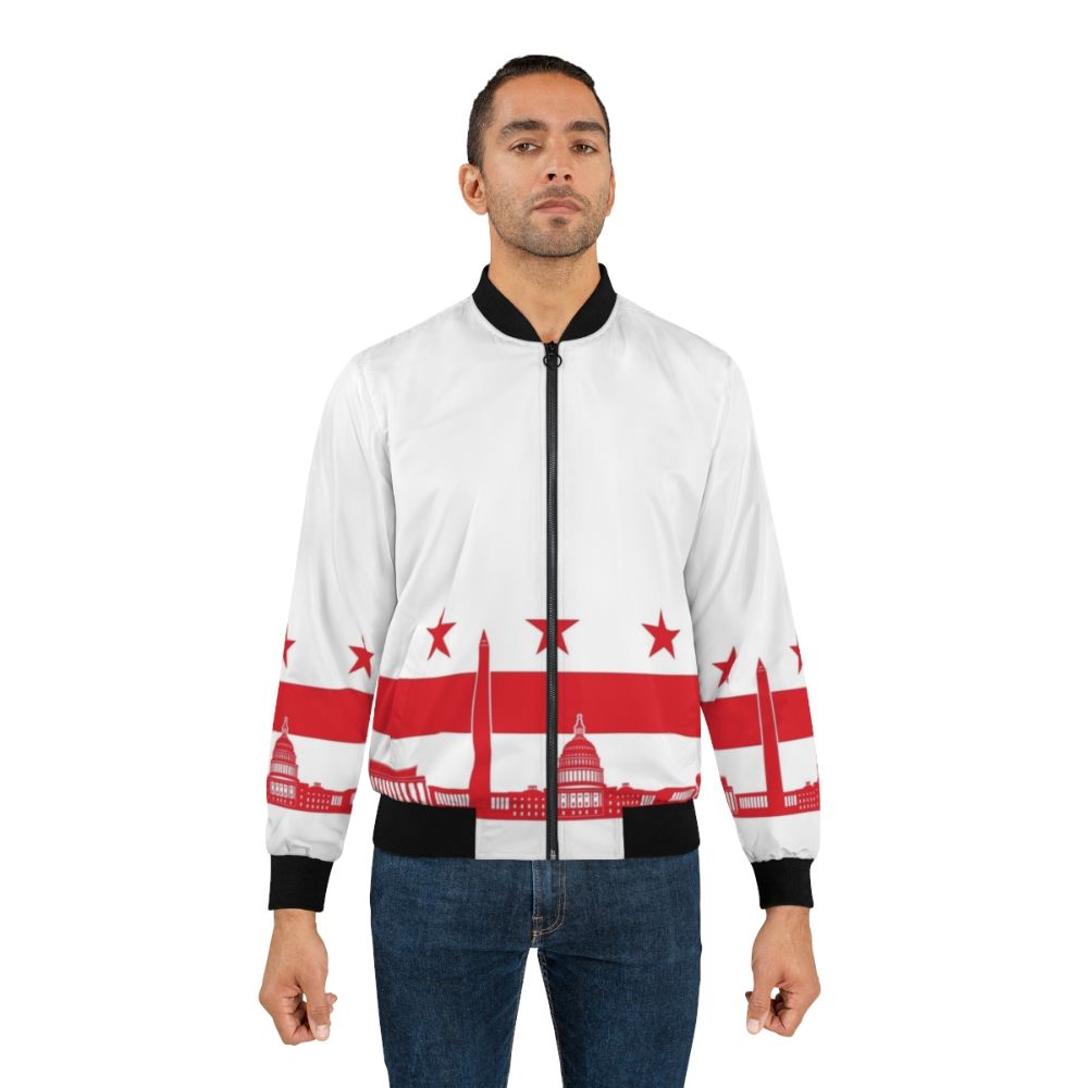 Washington DC capital city skyline flag bomber jacket with silhouette of buildings and landmarks - Lifestyle