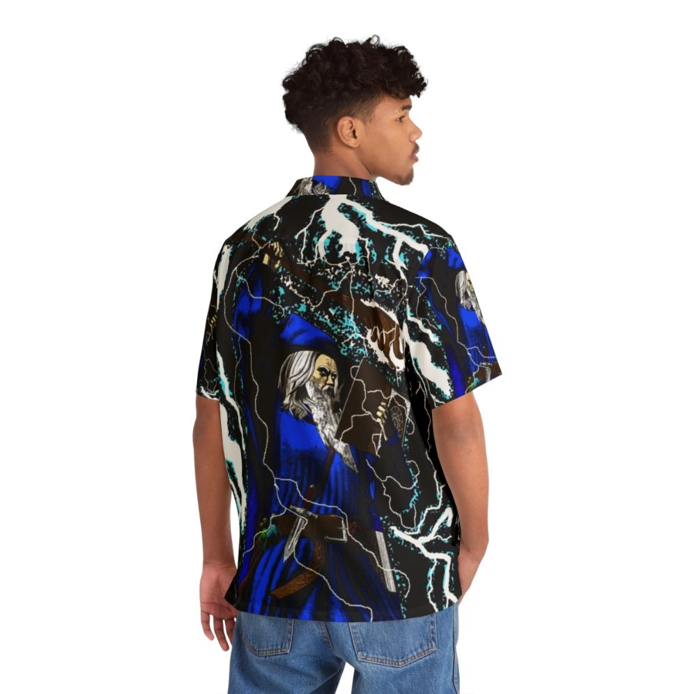 Magical wizard blue hawaiian shirt with fantasy and pop culture elements - People Back