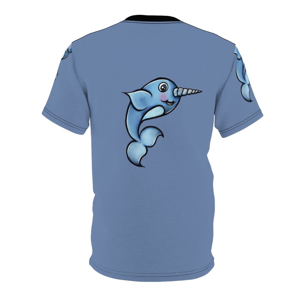 Illustration of a happy narwhal on a t-shirt design - Back