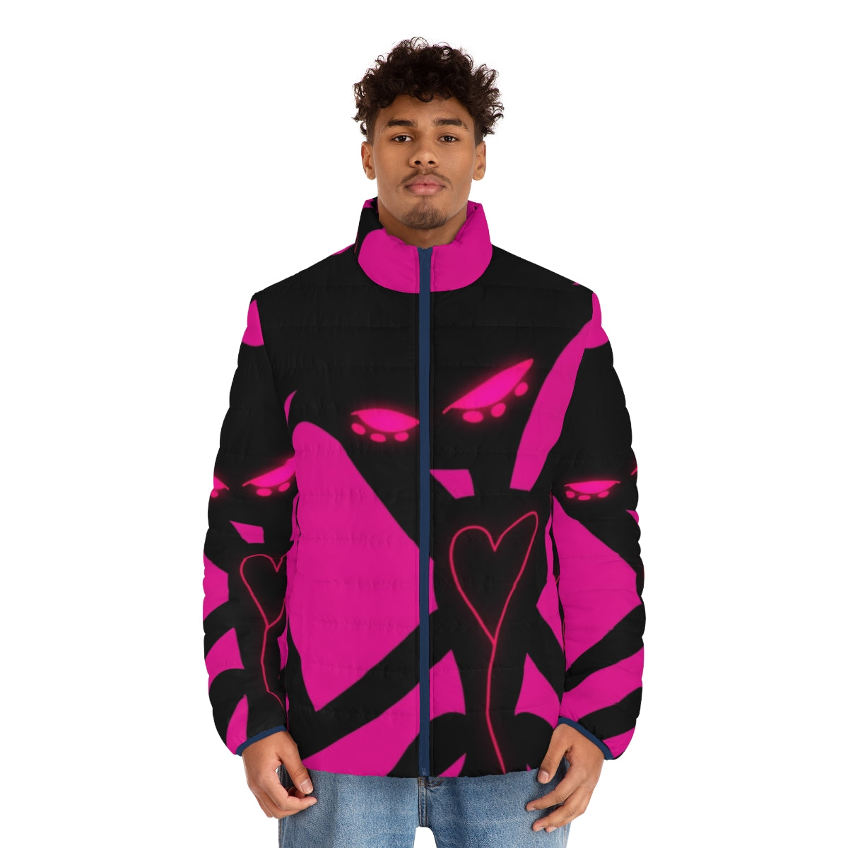 Angel Dust Neon Puffer Jacket featuring Hazbin Hotel character - men front