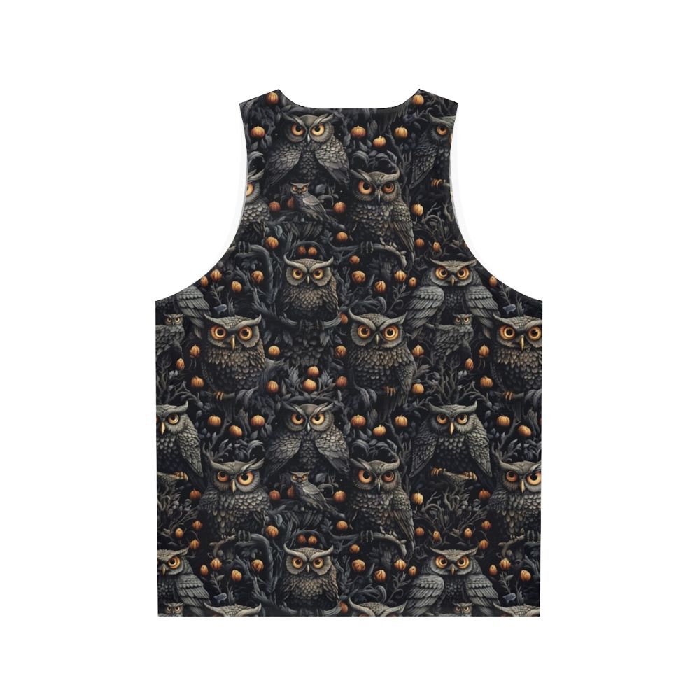 Unisex Halloween tank top with spooky owl and witch design - Back