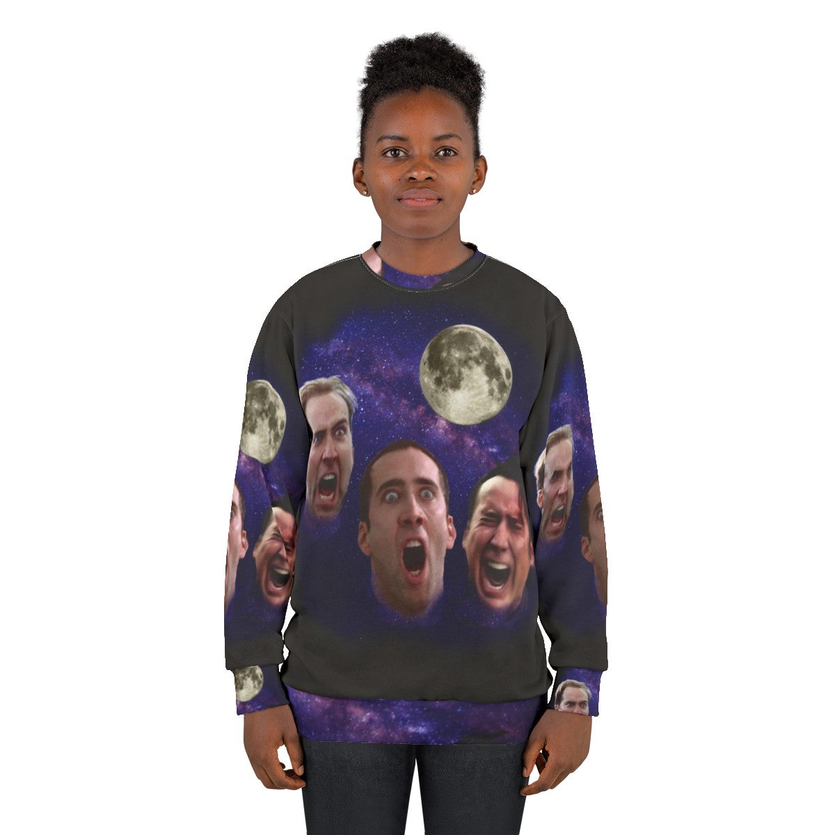 Three Cage Moon Nicolas Cage Meme Sweatshirt - women