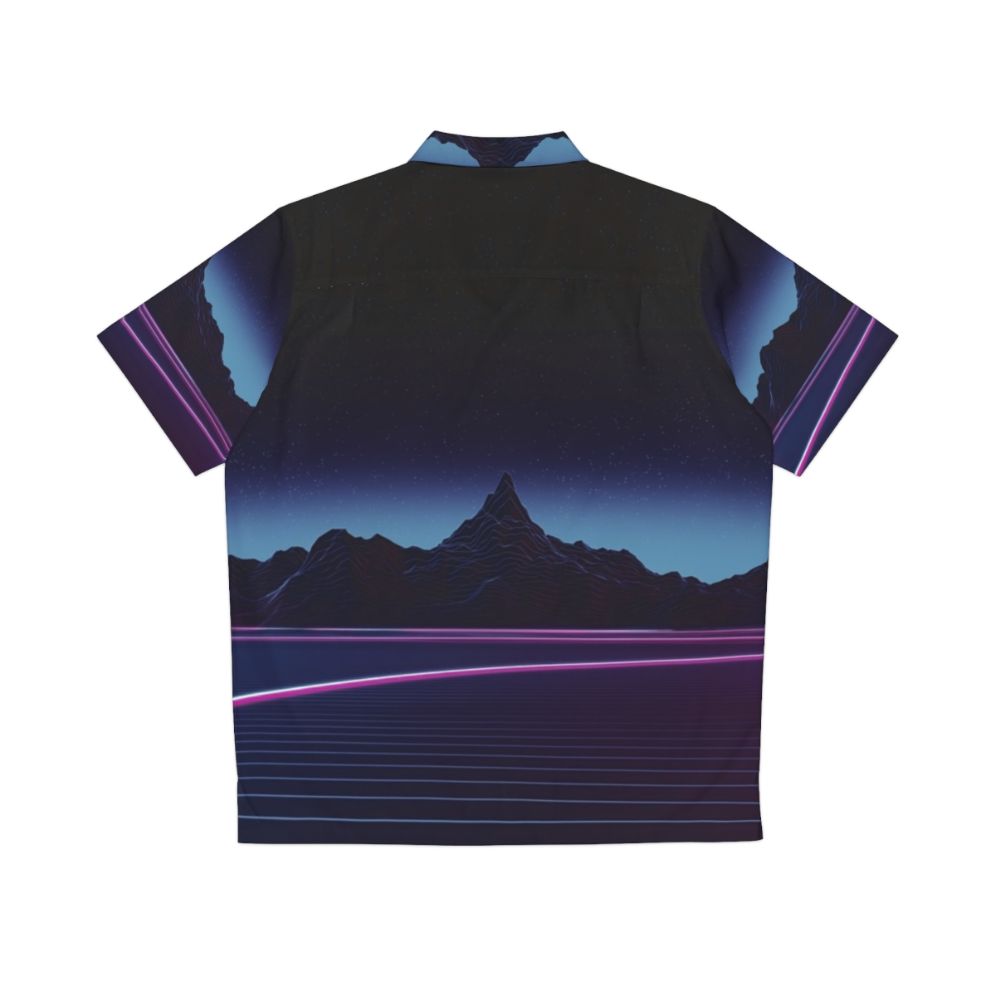 Retro Neon Hawaiian Shirt with Landscape Design and Cars - Back