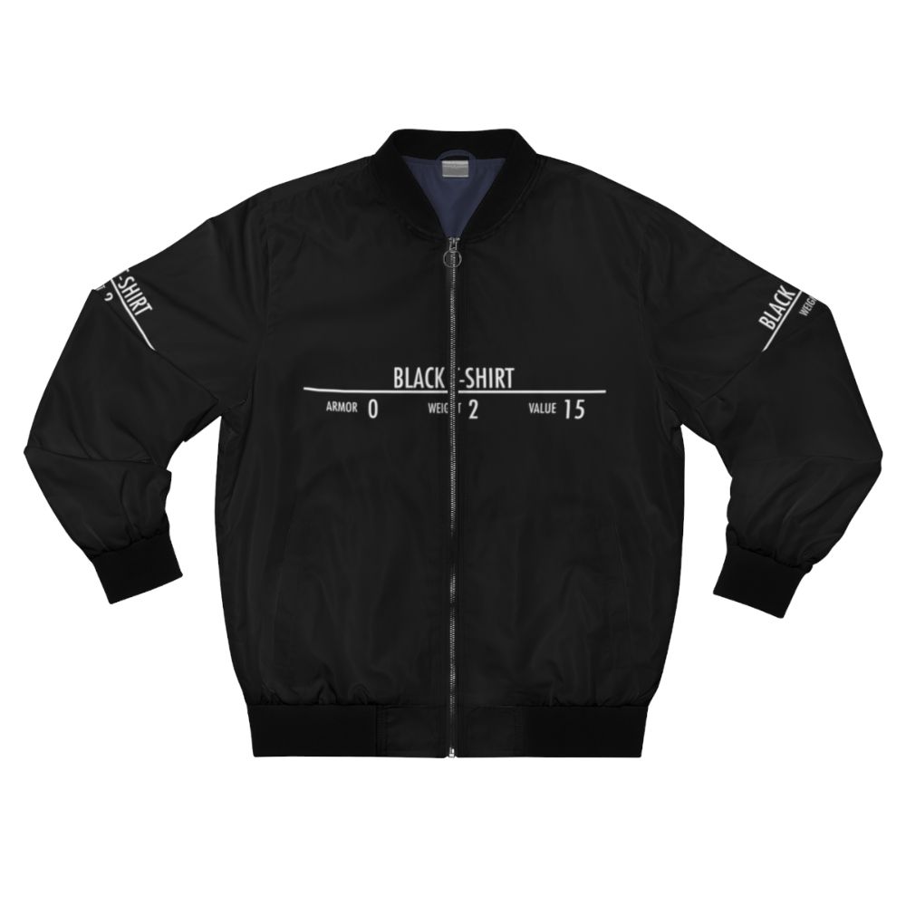 Black bomber jacket with Skyrim and Elder Scrolls motifs