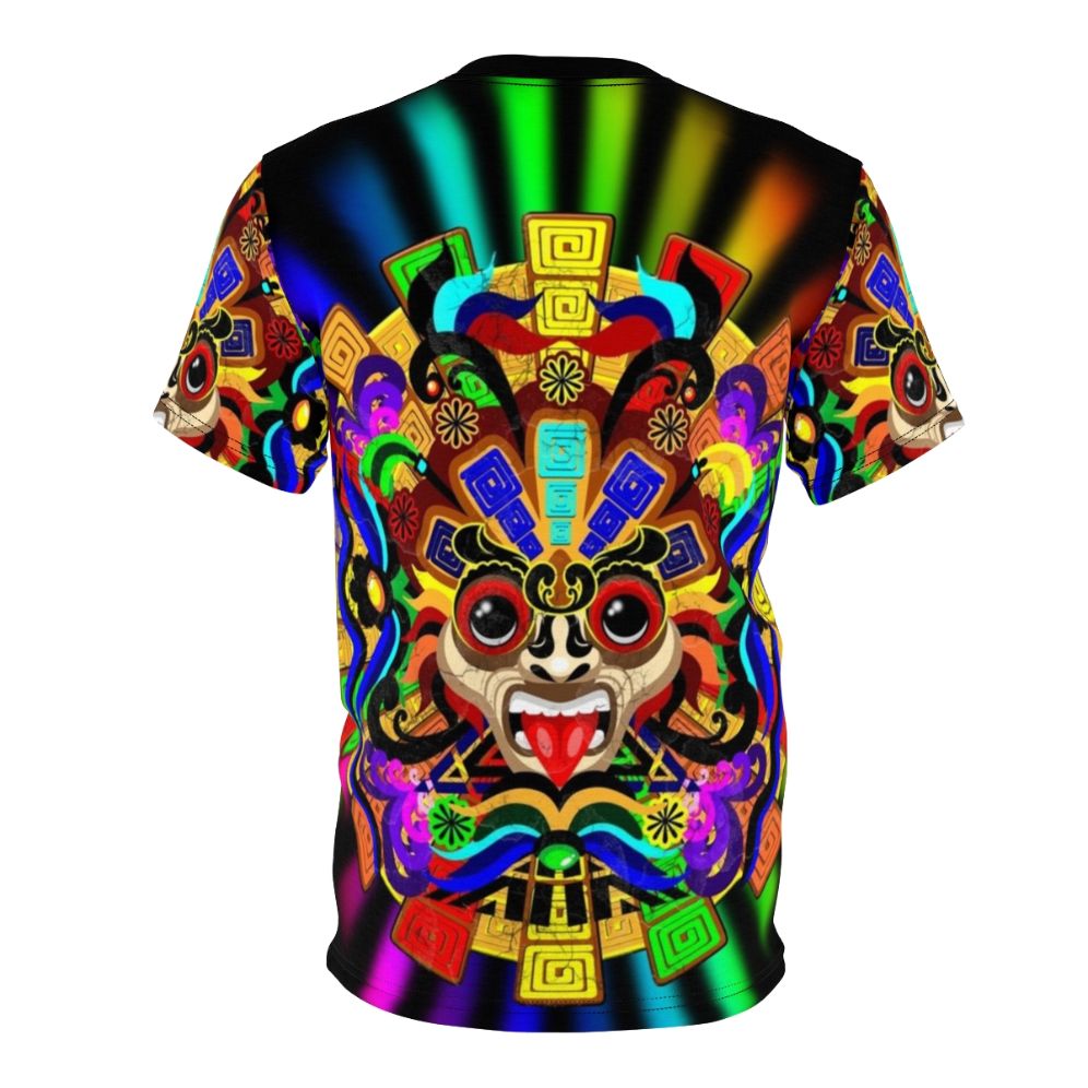 Colorful Aztec warrior mask design on a t-shirt - Back